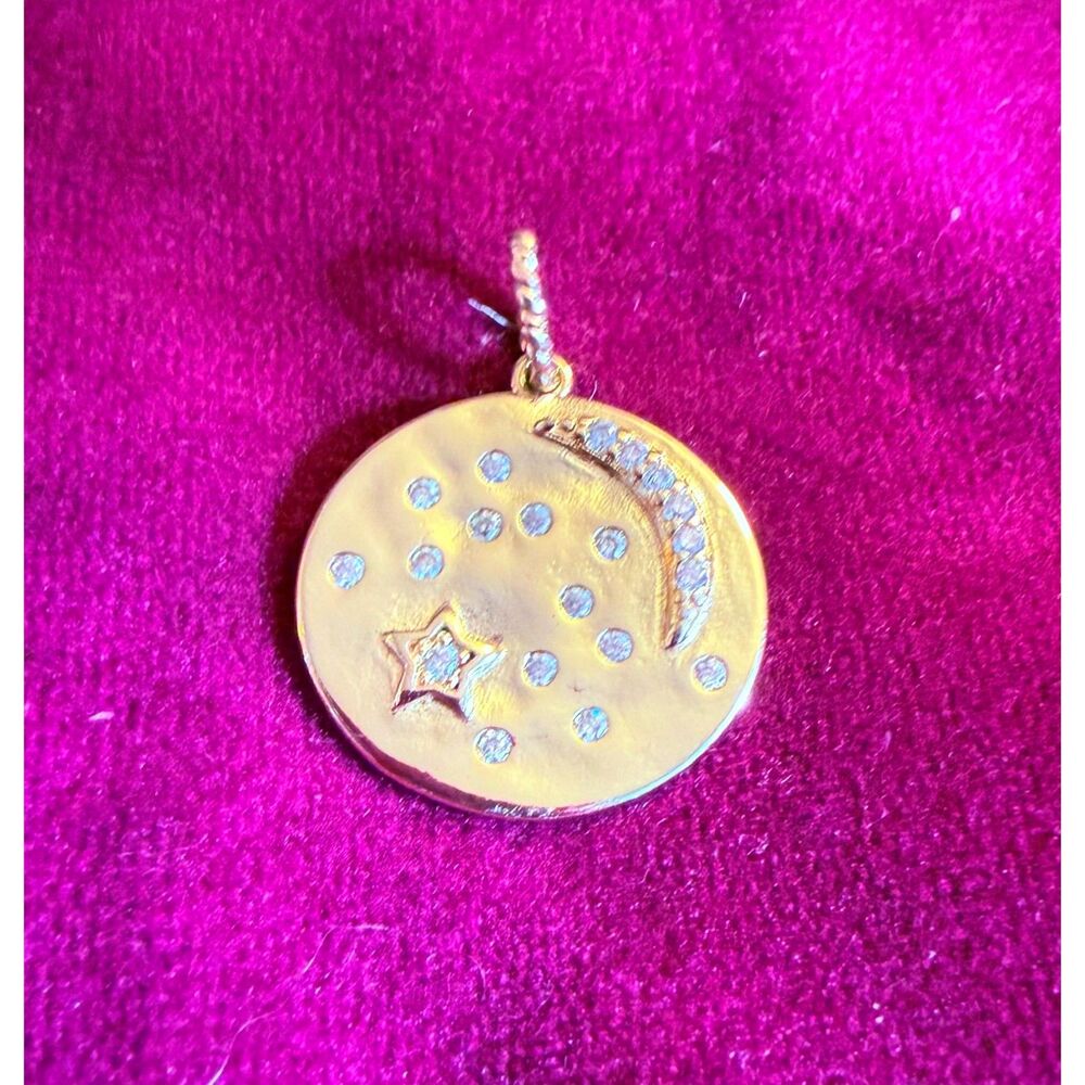 Child of Wild Gold Celestial Medallion Pendant Pave CZ Moon Star Charm